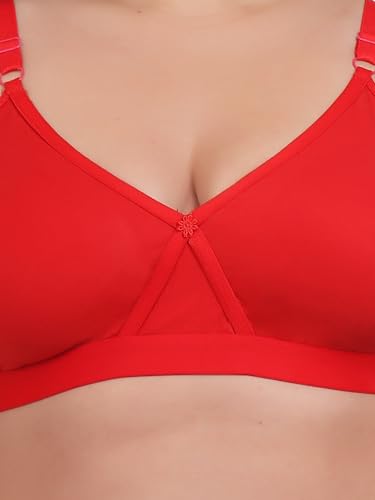Image of Fabme Women's Cotton Seamless Non-Padded Non-Wired Bra, Cross Belt, Heavy Support, Double Layer Cups, Broad Elastic Bra
