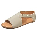  ShallGood Sandalias Mujer Verano 2019 Sandalias Bohemia Mujer Sandalias de Cuero de Gladiador Pisos Zapatos Pom-Pom Sandalias Planas Romanas de Playa Gris EU 41