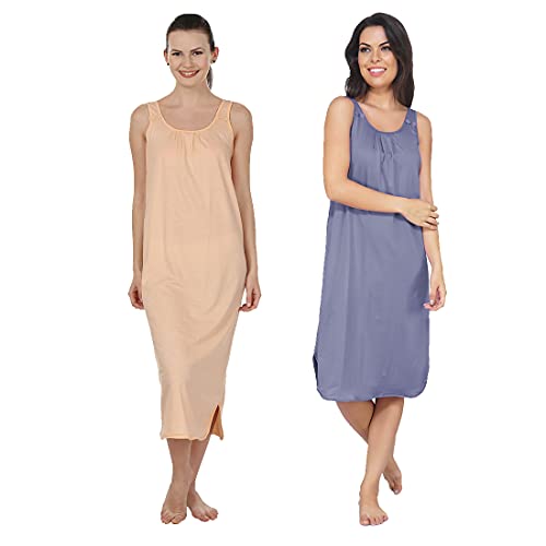 Image of BLAZON Women's Cotton Hosiery Solid Maxi Nighty Slip (Pack of 2) Available Sizes: S, M, L, XL, 2XL, 3XL, 4XL, 5XL