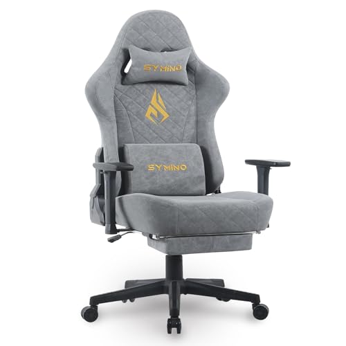 Symino Silla Gaming Ergonómica - Sillón Gamer Reclinable 90 -150 Con Soporte Lumbar Y Reposacabezas Ajustables, Apoyabrazos 3d - Faux Suede Black, Capacidad 200kg