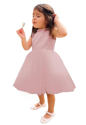 Short Satin Tulle Flower Girl Dresses Bow-Knot Pearls Satin Tulle Tutu Princess Birthday Party Prom Ball Gown