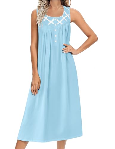 Image of Ekouaer Nightgowns for Women Cotton Long Night Gown Sleeveless Sleep Dress Victorian Nightdress Ladies Sleepwear