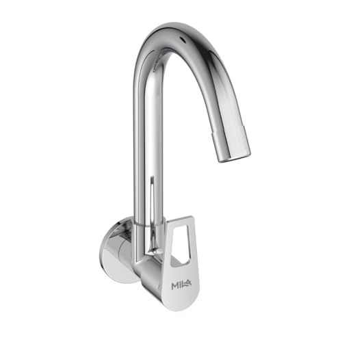 Image of Mila Floro Brass Kitchen Sink Tap | Wall Mount Cold Water Faucet with 360 Swivel Spout & Lever Handle | Mirror Chrome Finish | Durable Brass Body | Leak-Proof & Corrosion-Resistant | 12-Year Warranty