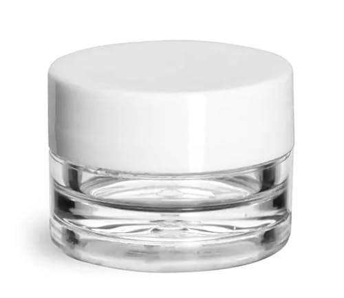 1/8 oz Clear Styrene Thick Wall Jars w/White Smooth Plastic Lined Caps