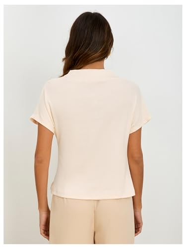 SweatyRocks Women's Casual Short Sleeve Mock Neck Tee Top Asymmetric Ruched Plain T Shirt2