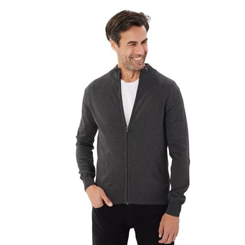 Tony Montana Men’s Full Zip Grey Knit Sweater – Trior Collar, Cotton-Acrylic Blend – Big & Tall Casual Zip-Up Cardigan