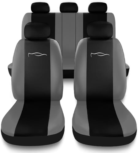 Susy Shop Set Universale Auto-Sitzbezüge mit Rückenlehnen-Bezug und 2 Reißverschlüssen, Auto-Sitzbezüge mit Airbag-Kompatibilität (Schwarz/Grau)