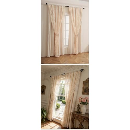 Rideaux en dentelle en polyester beige aux finitions soignées - 5