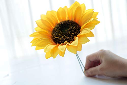 Famibay Artificial Sunflower Heads Silk Flower Faux Floral Yellow Gerber Daisies For Wedding Table Centerpieces Home Kitchen Wreath Hydrangea Cupcakes Topper Decorations(9.8 Inch Big Head*1+5.9 Inch Big Head*5) thumb #3