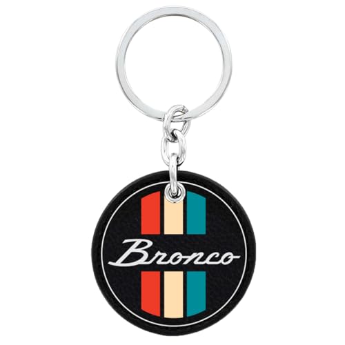 Ford Bronco Vintage Script Black Round Leather Key Chain with UV Cured Imprint