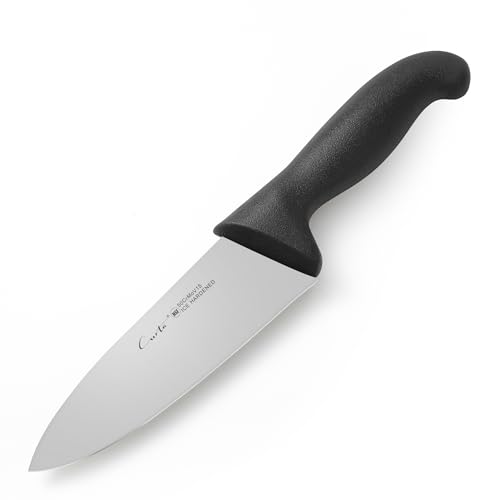 CURTA 6-inch Commercial-Grade Chef's Knife, NSF Listed, Ergonomic, Non-slip Black Handle, High Carbon 420 Stainless Steel Forged Blade Straight Edge, Dishwasher Safe, Rust Proof