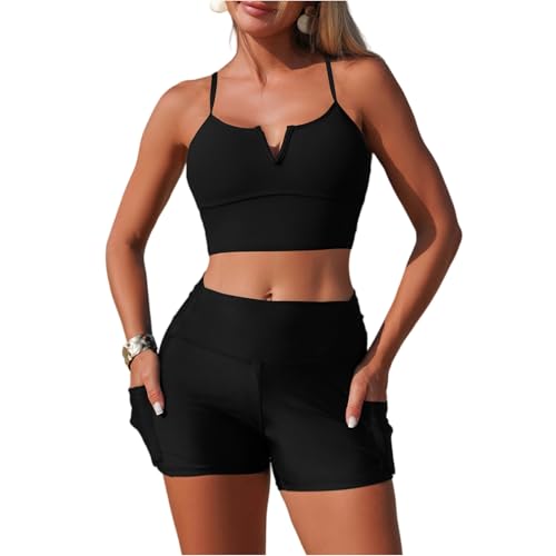 Tankini de cintura alta con estampado de mariposas y shorts