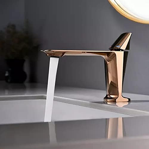 Image of BASSINO Small Size Brass Bathroom Sink Wash Basin Mixer Tap Single Handle Hot & Cold Waterfall Lavatory Sink Faucet for Living Room & Bathrooms (Rose Gold)