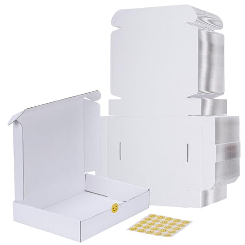 Image of RLAVBL 11x8x2 Shipping Boxes Set of 25, White Corrugated Cardboard Box for Packing, Mailing, Business