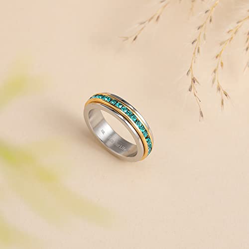Image of Muses Art Design Fidget Rings, Anxiety Rings, Spinner Rings, Band Rings with Birthstone, Stainless Steel, Women and Men, Meditation Rings, Thumb Rings, Stress Relieving and Anxiety Reducing
