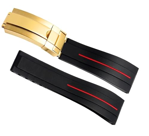 Bracelet montre caoutchouc 21mm rouge or compatible Rolex Sport boucle déployante