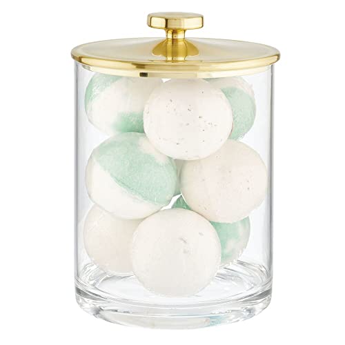 Mdesign Large Modern Apothecary Storage Organizer Canister Jars - Plastic Containers For Bathroom, Organization Holder For Vanity, Counter, And Makeup Tables, Lumiere Collection, Clear/Soft Brass #TOP20