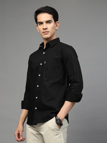 Image of Majestic Man Solid Cotton Casual Shirt - Slim Fit, Full Sleeves, Premium Button Closure
