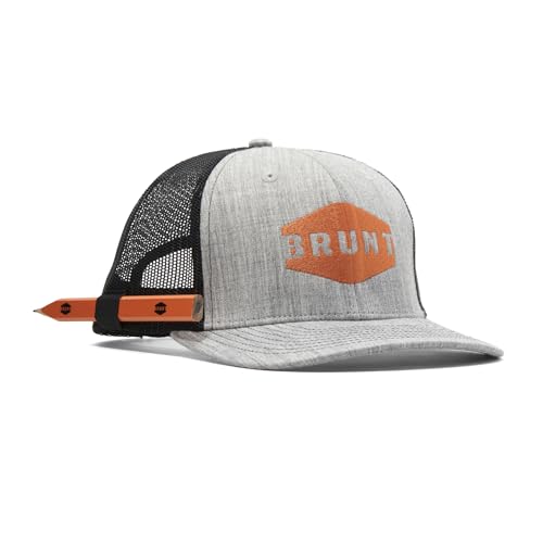 BRUNT Curved Brim Snapback - Grey - Work Hat with Built-in Pencil Holder - One Size Fits Most
