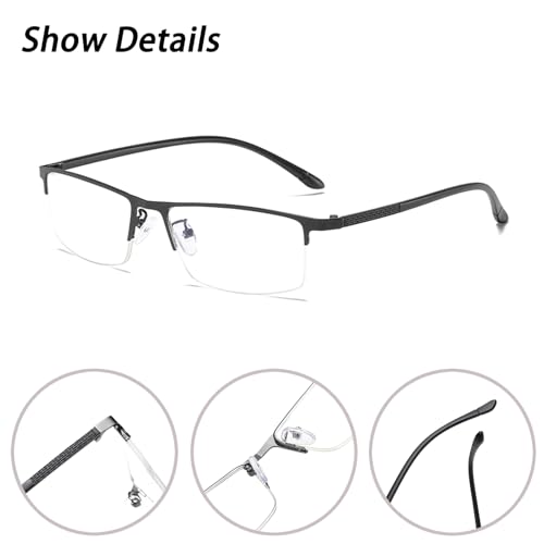 Image of Anti Blue Light Glasses Metal Frames Rectangle Semi-Rimless Computer Gaming Eye-glasses Clear Lens
