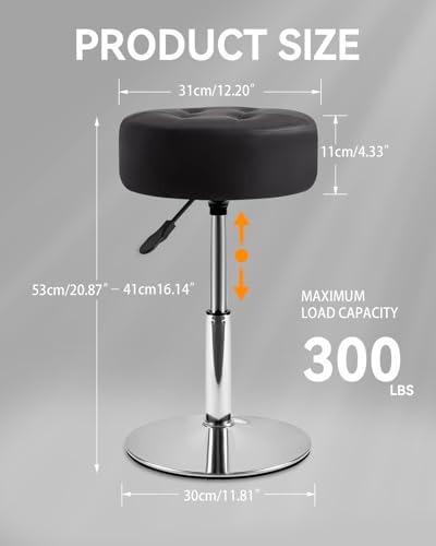 IBUYKE Height Adjustable 360°Swivel Vanity Stool, Tufted Round Vanity Chair for Makeup Room, Faux Leather Vanity Stool for Bathroom, Living Room, Modern Ottoman, Black WBD025B - Thumbnail 3
