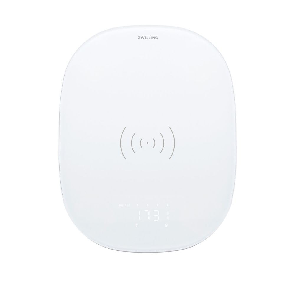 ZWILLING ENFINIGY Báscula de cocina digital con función de carga inductiva y pantalla LCD, hasta 10 kg, Plata