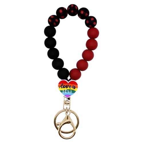 BIHRTC Elastic Silicone Beaded Bracelet Wristlet Keychain Unique Beaded Bangle Key Chains House Car Keys Holder Keyring Cute Love Letter Key Ring Female Bracelets Wrist for Women Girls