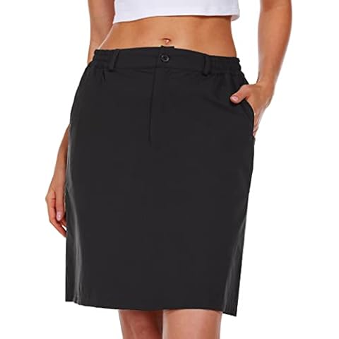 Mokermi Damen-Golfröcke, knielang, Skort-Röcke, LSF 50+, Outdoor, schnelltrocknend, Wandern, aktive Tennis-Skorts mit Taschen, schwarz, X-Klein Cover