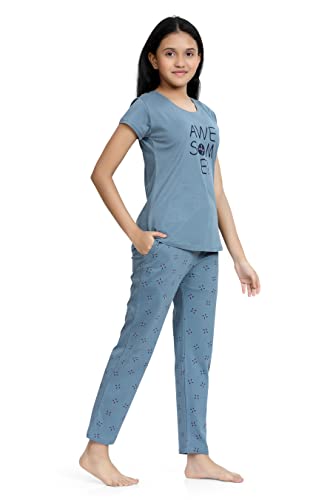Image of Kids Night Suit for Girls - Cotton Set of Pyjama & T-Shirt Sleepwear - Lightweight & Comfortable Night Wear for Kids