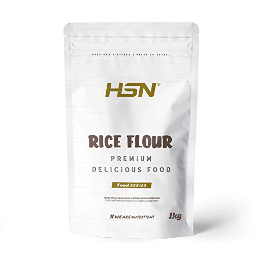 Harina de Arroz de HSN | Sin Sabor 1 Kg = 25 Tomas por Envase | Para Cocinar | Ideal recetas de repostería y cocina para celiacos | No-GMO, Vegano, Sin Gluten