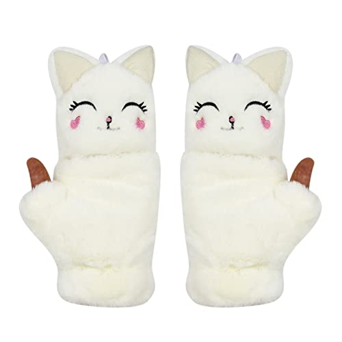 Girls Winter Convertible Mittens Cute Animal Cat Fleece Lined Warm Flap Cover Gloves Mitten for Kids4