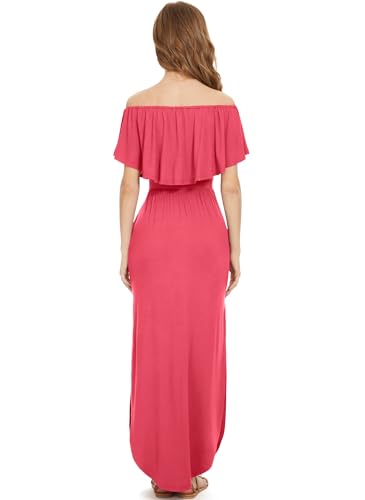Image of LILBETTER Womens Off The Shoulder Ruffle Party Dresses Side Split Beach Maxi Dress