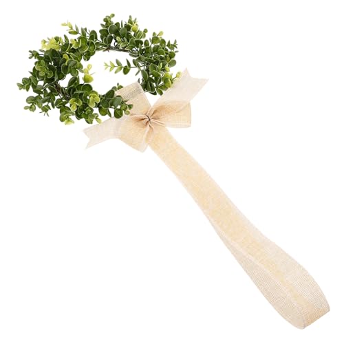 Zerodeko Guirnalda Decorativa Mini para Gabinetes de Cocina con Hojas Artificiales de Boj y Lazo de Yute Amarillo, Pequeña Guirnalda Colgante para Puertas, Ventanas, Sillas y Paredes