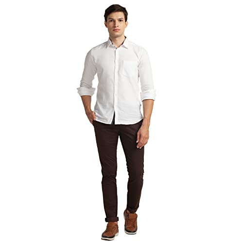 Image of Parx Men's Cotton Blend Plain+Dobby Pattern Low Rise Tapered Fit Flat Front Casual Trouser