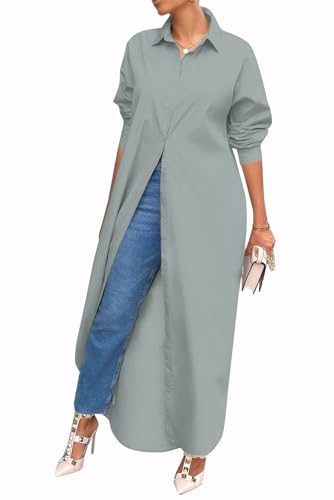 Image of Choichic Shirt Dresses for Women Casual Long Sleeve Cotton Button Down Maxi Dresses