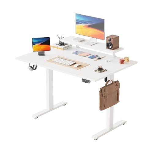 Agilestic Höhenverstellbarer Schreibtisch 120 x 80 cm Schreibtisch mit Beweglichem Monitorständer für Homeoffice Büro Weiß