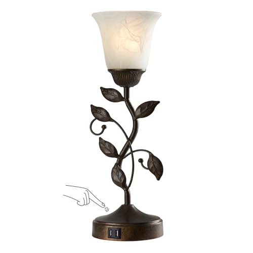 RORIANO Touch Bedside Lamp with USB Dimmable Leaf Design