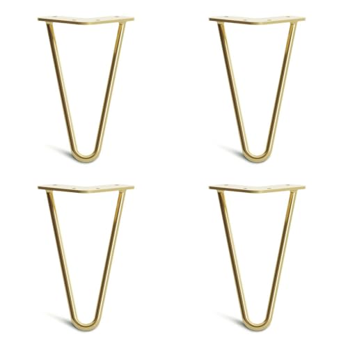 Image of [HLC] 4 x Hairpin Table Legs – Superior Double Weld Steel Construction With Screws, Build Guide & Protector Feet Worth £8 Included! – 10mm Steel [8"/20cm,Brass]