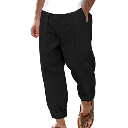 Men's Loose Elastic Waist Harem Pants Summer Casual Drawstring Baggy Sweatpants Straight Leg Pant with Pockets