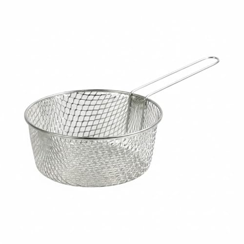 PEBBLE HUG Long Handle Metal Chip Deep Frying Basket Stainless Steel Fry Basket for Chips & Snacks Heavy Duty Mesh Oil Strainer Basket for Home & Commercial Kitchen Long Lasting (7 Inch)