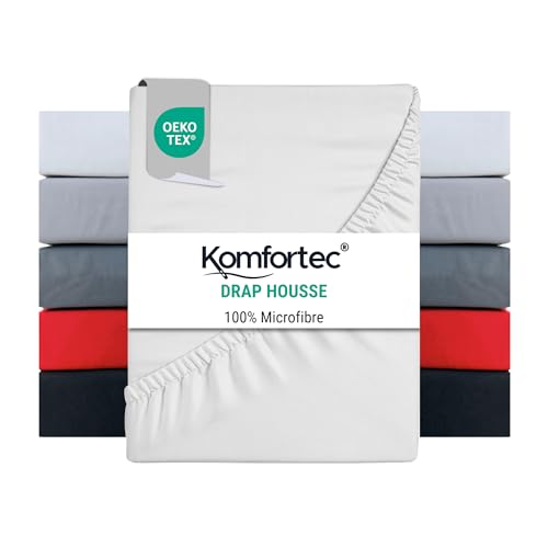 Komfortec Drap Housse Lit 900x200 cm - Microfibre Brossée Douce 90 g/m² - Bonnet 30 cm - Drap avec Élastique Tout Autour - Certifié Oeko-Tex - Respirant &amp; Facile d’Entretien - Blanc