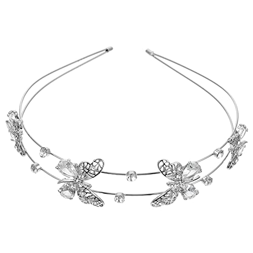 FRCOLOR Butterfly Headband Double Layer Hairband Shiny Bride Headdress Crystal Hair Hoop Wedding Hair Jewelry for Bride Girls Women