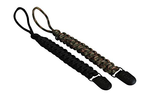 Paracord Paci Clips (Camo & Black) - Tactical Pacifier Clip Leash Holder Perfect for Baby Boys and Girls - Fits All Style of Pacifier - Perfect Baby Shower Gift - Carry Your Baby Gear with Confidence