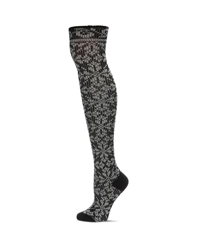 MeMoi Women's Brussels Lace Fair Isle Over The Knee Socks Black One Size
