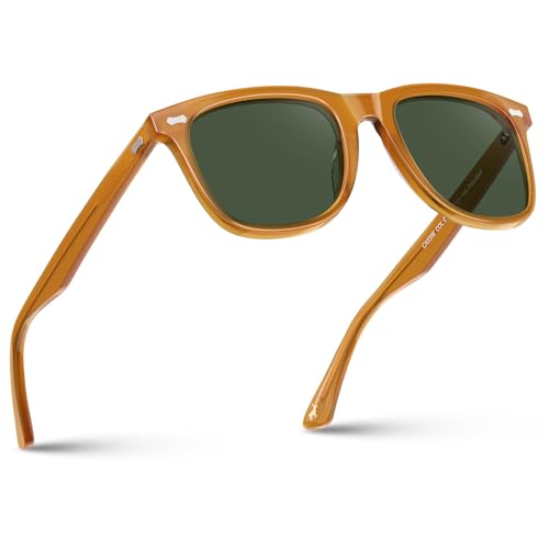 Image of CARFIA Thick Polarized Sunglasses for Men UV400 Protection, Retro Square Hand-crafted Acetate Driving Shades CA5356