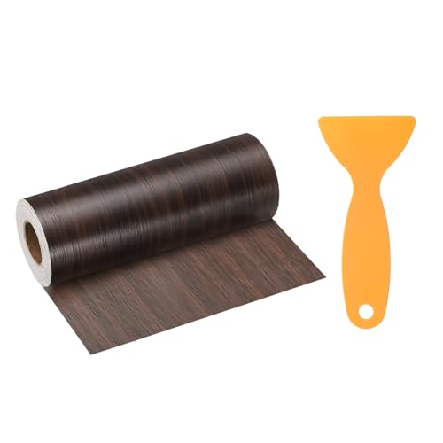 Image of HARFINGTON Wood Grain Repair Tape 6 Inch x 33ft Self Adhesive Repair Patch Tape Simulated Wooden Floor Tapes with Plastic Scraper for Tables Doors Windows Furniture, Black Walnut