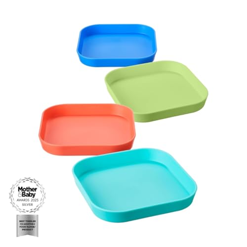 Nuby Good Square Meal Toddler Weaning Plates - Durable | Dishwasher Safe | Self-Feeding (Pack of 4)