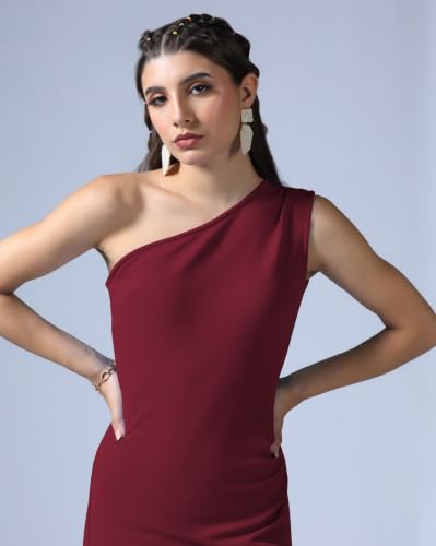 Image of Leriya Fashion One Shoulder Bodycon Dress For Women | Knee Length Party Dress For Womens Western|One Piece Dresses For Womans | Stylish Dress For Woman|Summer Casual Outfit Wear Events, Date & Evening Look