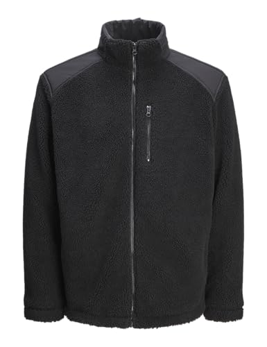 JACK&JONES Herren JCOECHO Fleece Jacket Fleecejacke, Black/Detail:Black Overlay, XXL