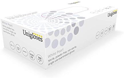 Unigloves White Pearl GP0022 Nitrile Examination Gloves - Multipurpose, Powder Free and Latex Free Disposable Gloves, Box of 100 Gloves, White, Small